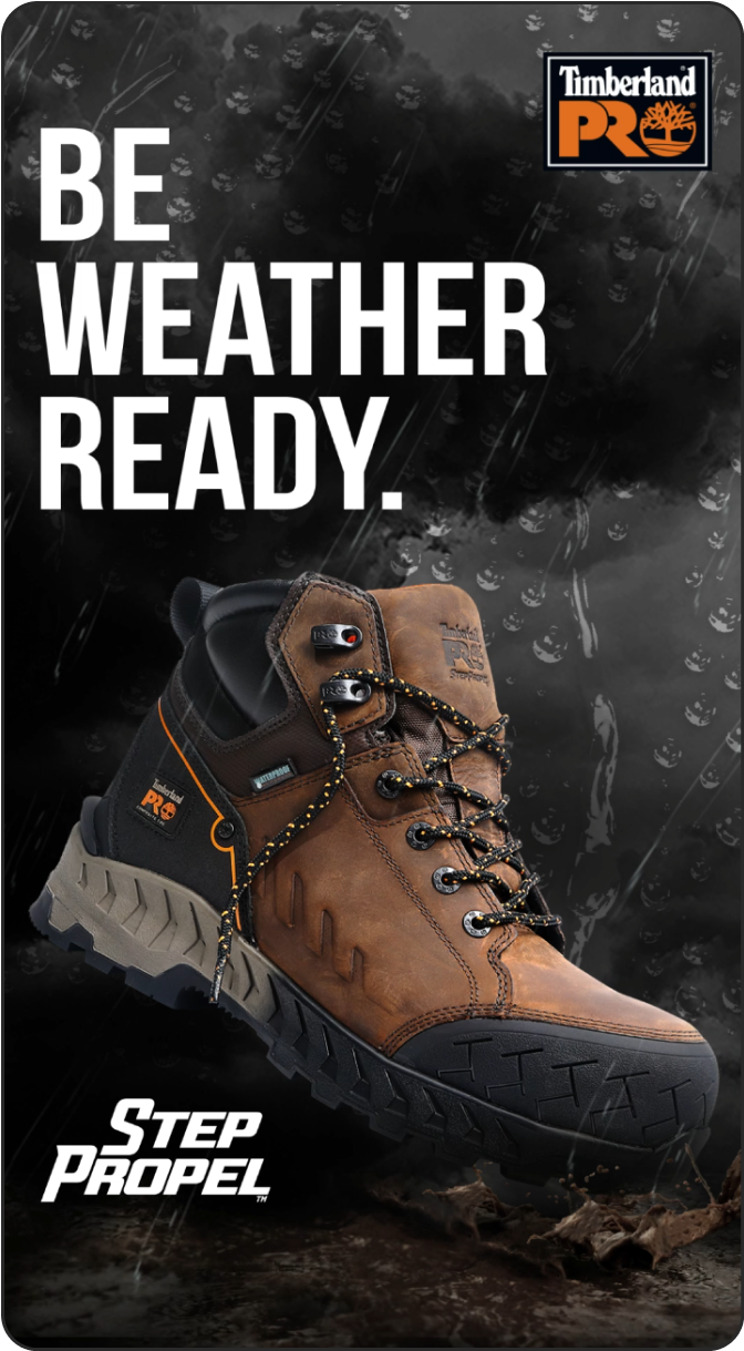 Timberland Pro social media post "Be weather ready." Step Propel