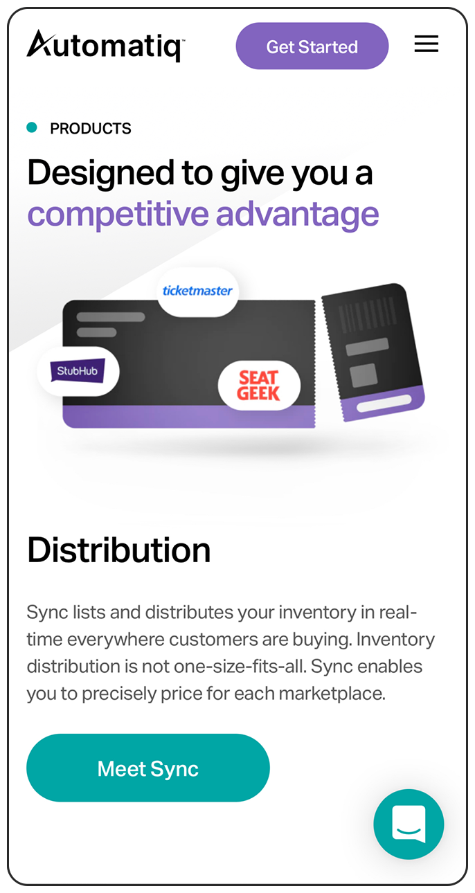 Automatiq mobile sized website stating "Designed to give you a competitive advantage"