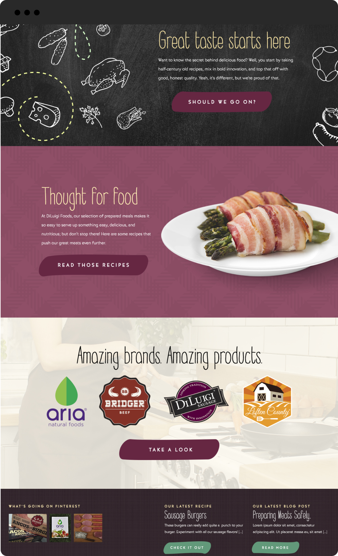 DiLuigi tablet sized website Food rows