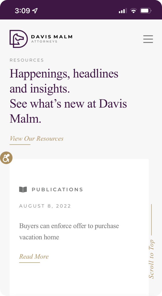 Davis Malm mobile website's Blog page