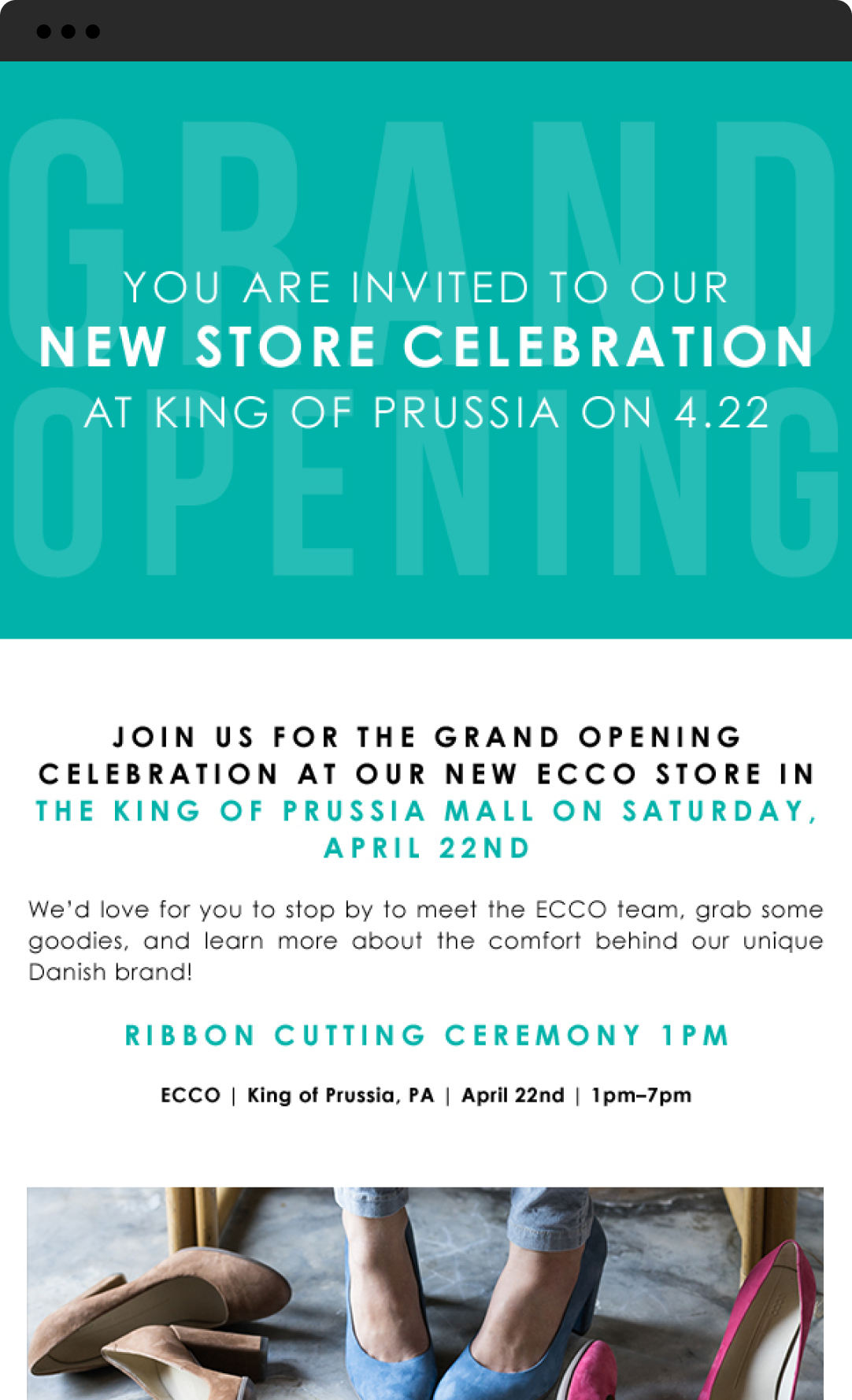 Ecco invitation "You are invited to our new store celebration"