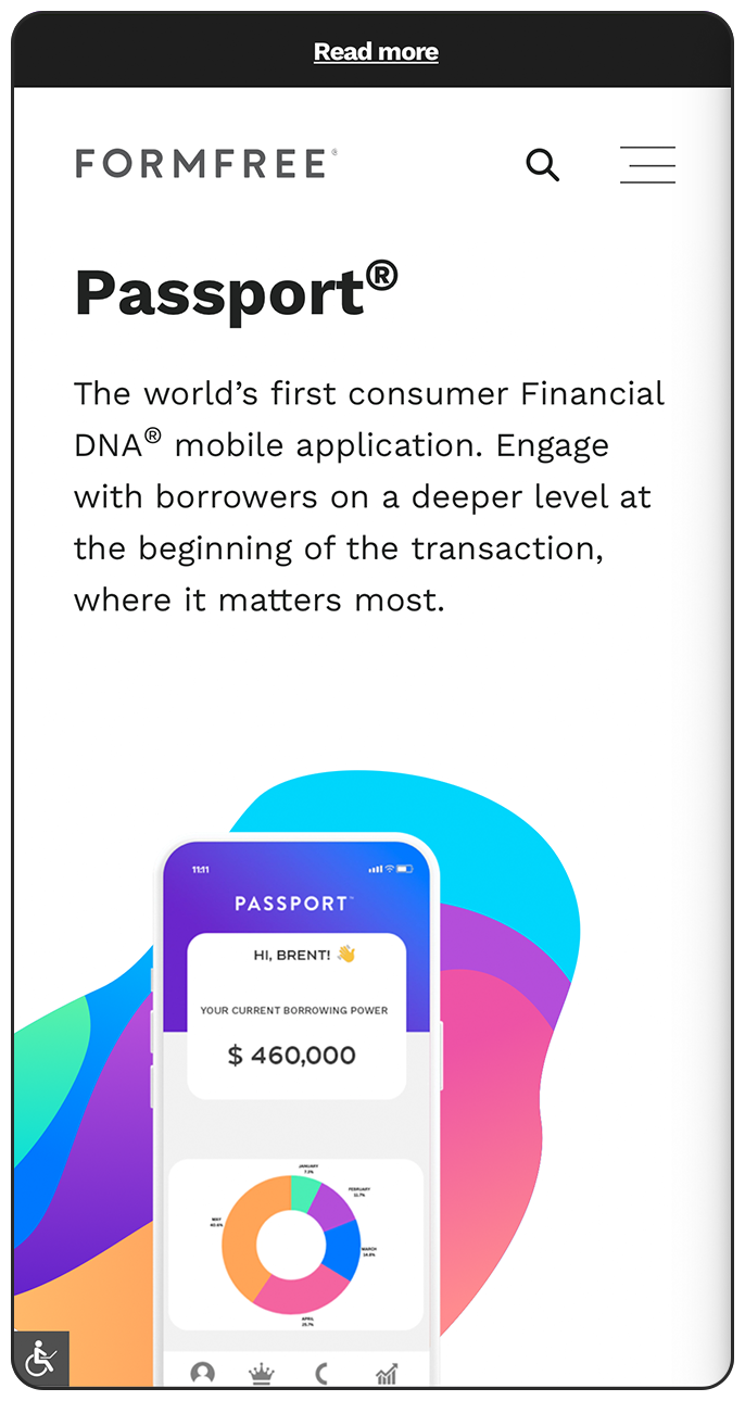 FormFree mobile sized web site Passport page