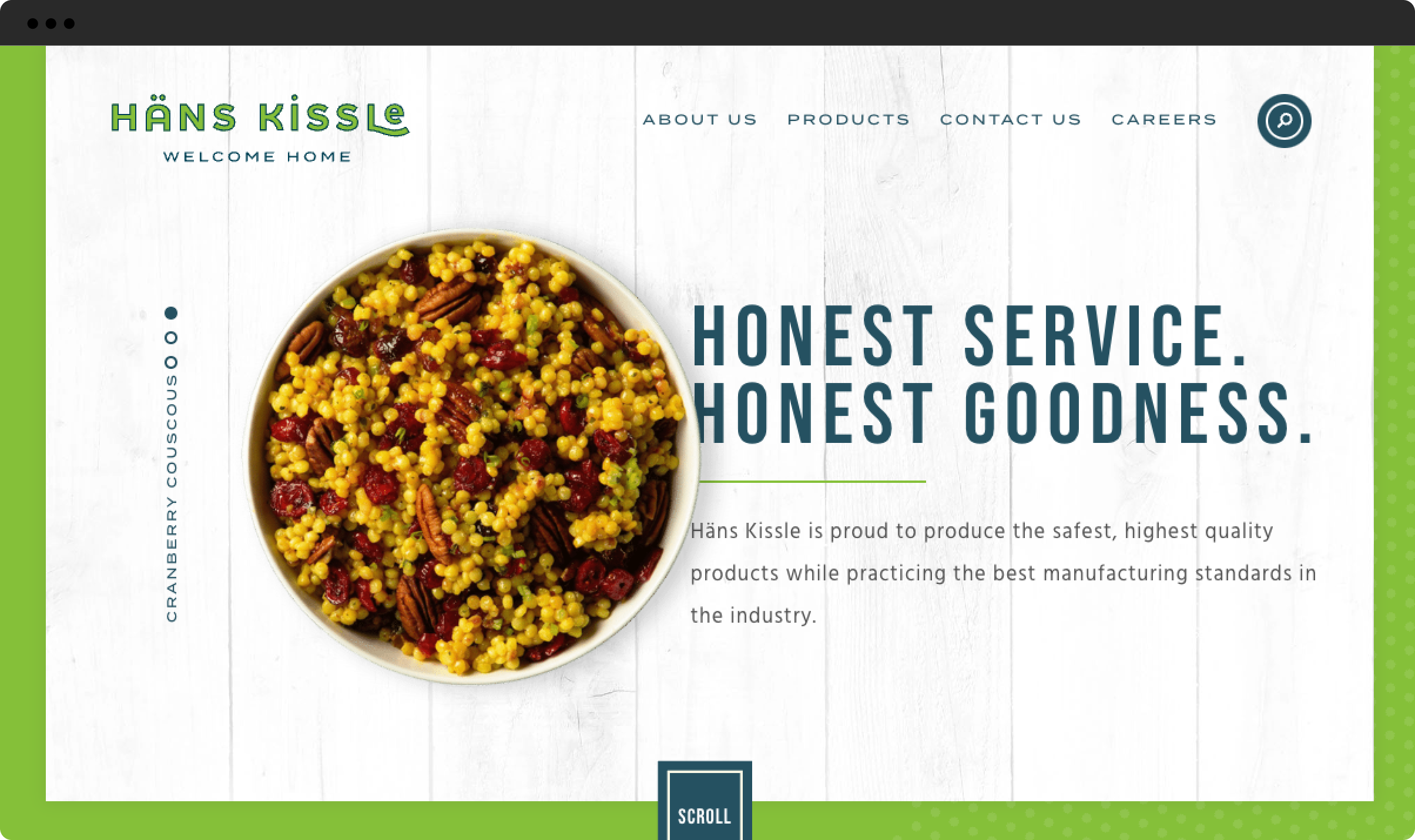 Hans Kissle desktop home page with overlapping hero image