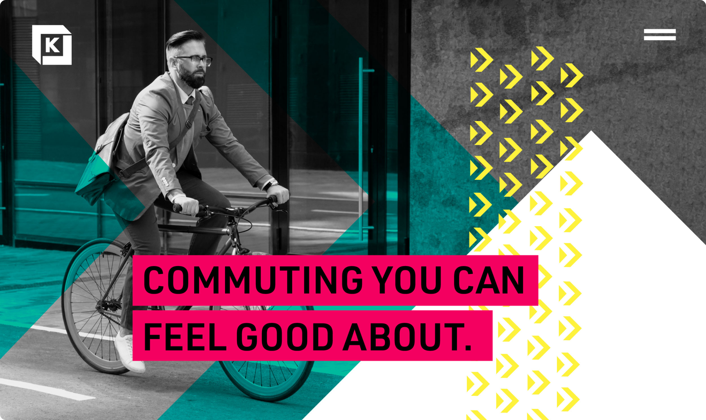 Man on bike "Commuting you can feel good about" on Kendall Square website