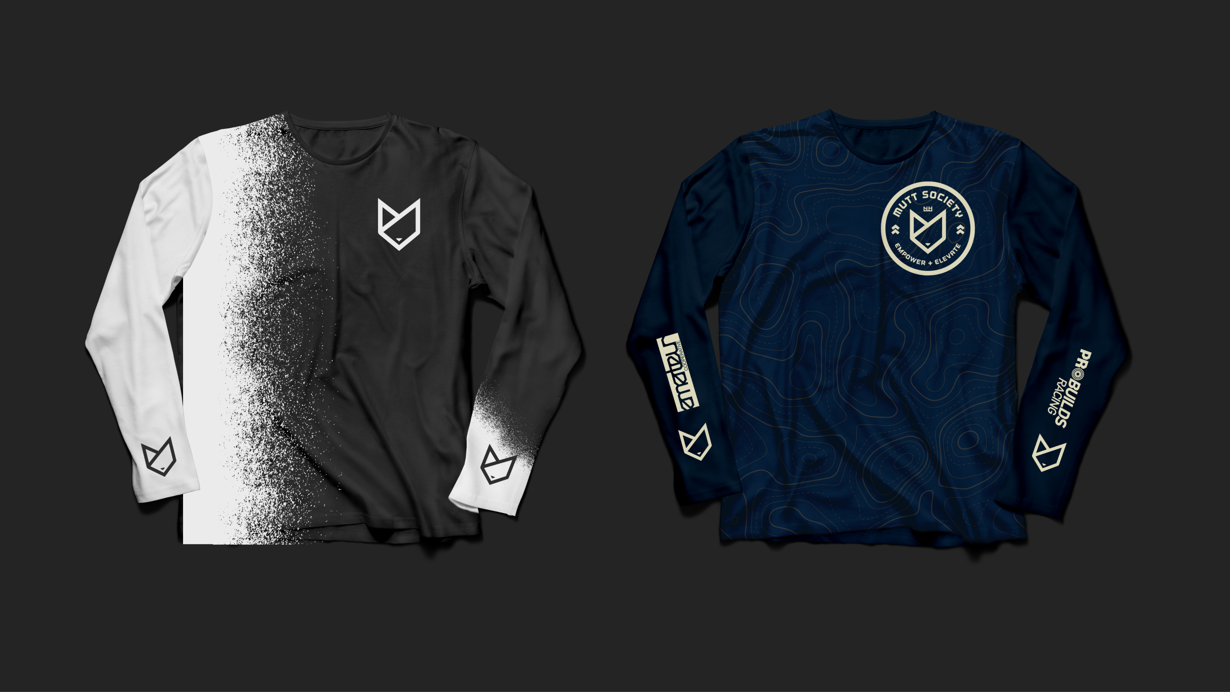 two long sleeve Mutt Society shirts