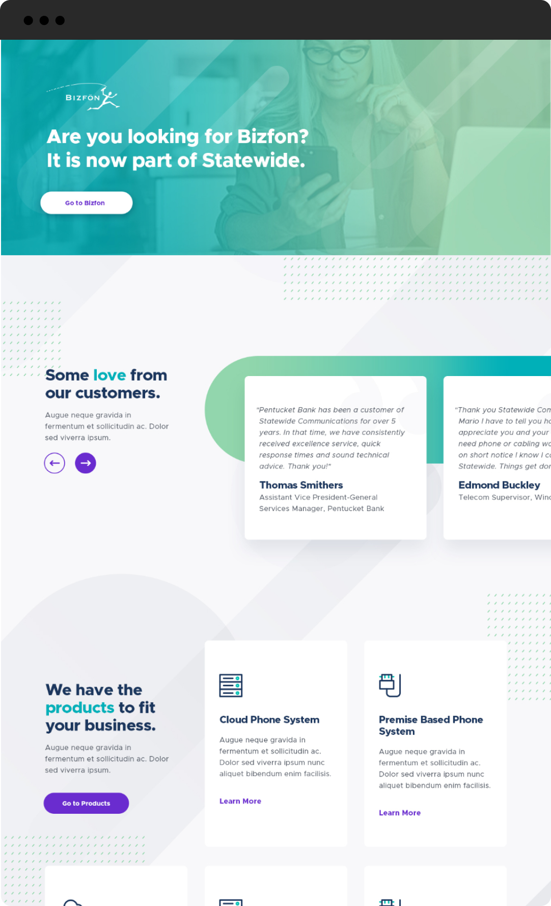 Statewide Communication tablet sized testimonials website row
