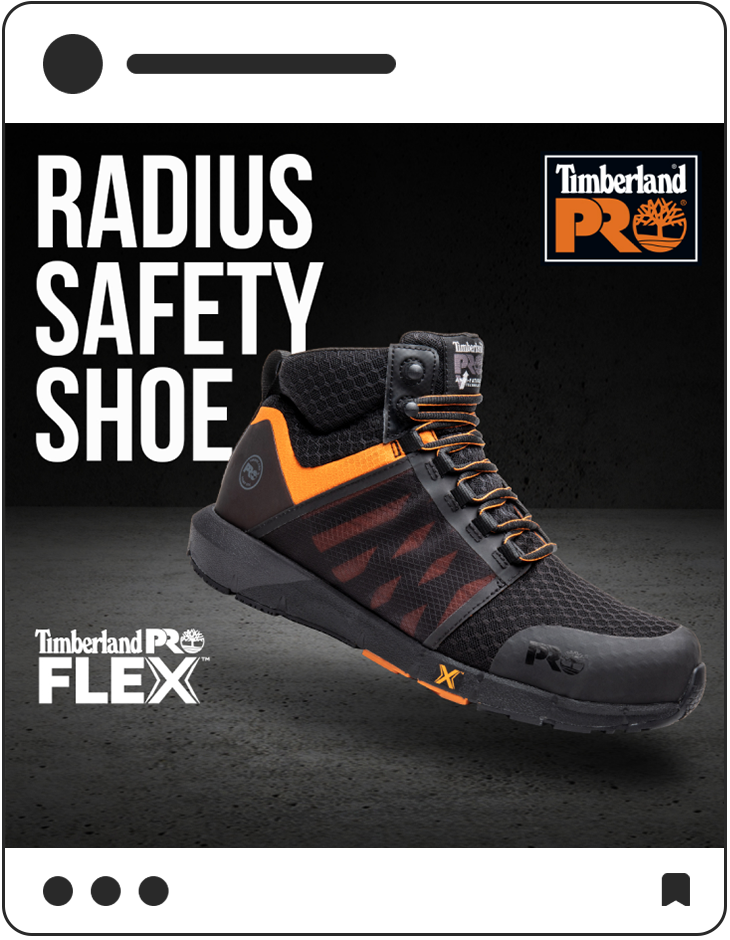 Timberland Pro social media post "Radius Safety Shoe" Timberland Pro Flex