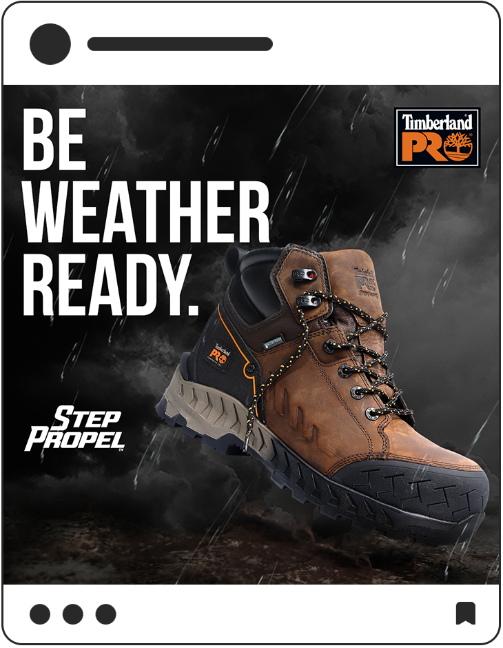 Timberland Pro social media post "Hypercore Work Jacket" Step Propel