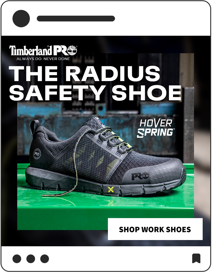 Timberland Pro social media post "The radius safety shoe" Hover Spring