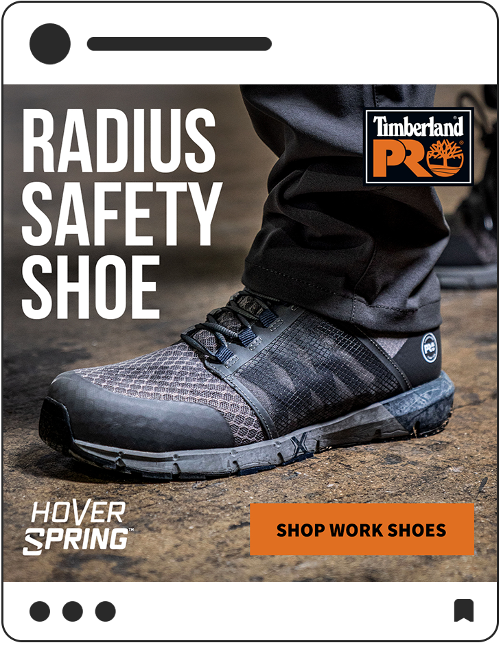 Timberland Pro social media post "Radius safety shoe" Hover Spring