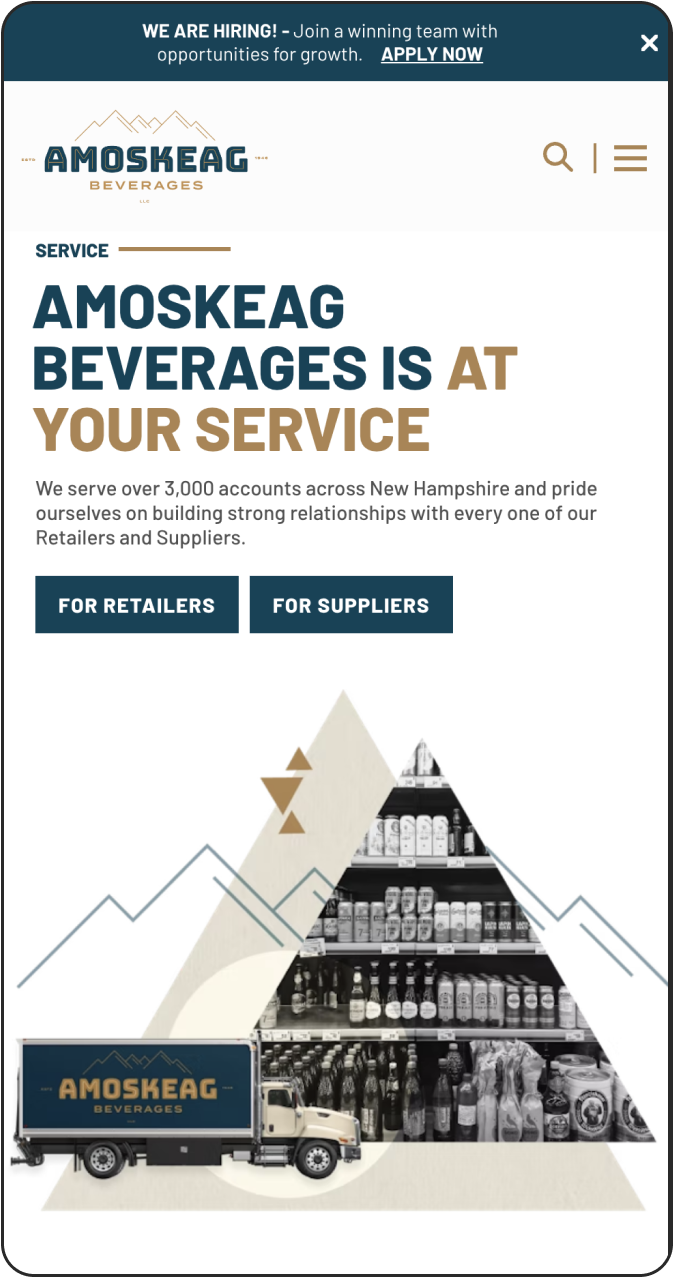Amoskeag Beverages mobile web page Retailers Locator