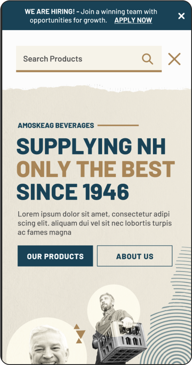 Mobile web page of Amoskeag Beverages Products menu