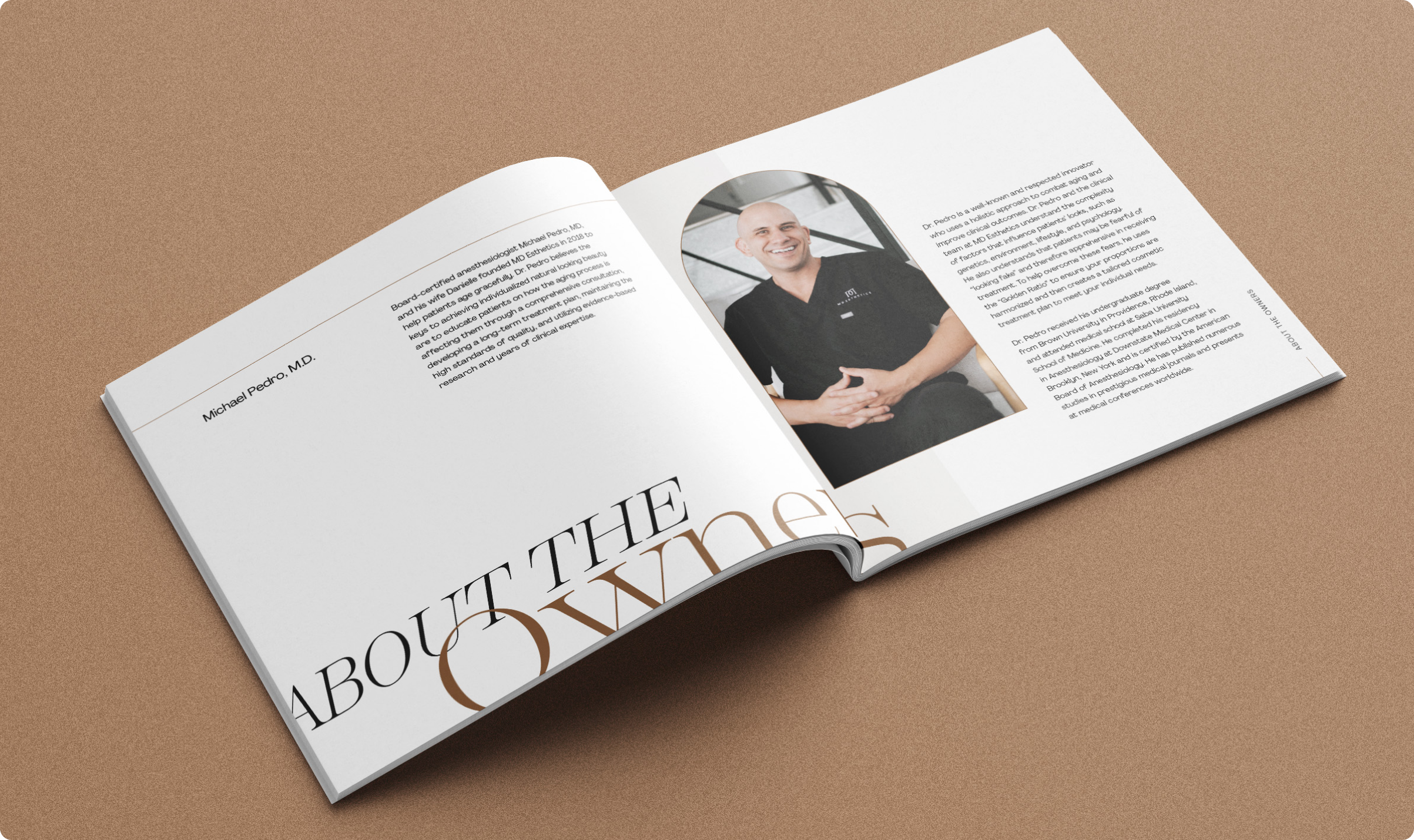 MD Esthetics printed book's "About the Owner" page