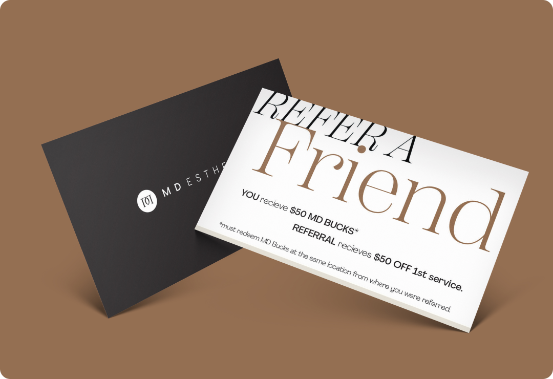 MD Esthetics branded referral card