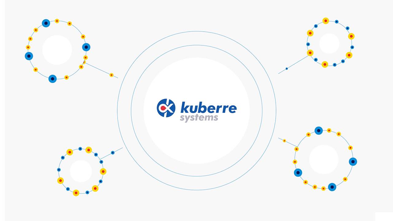 Kuberre logo with data centers transferring icons to it