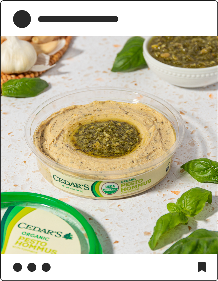 Cedar's social media post for Pesto Hommus product