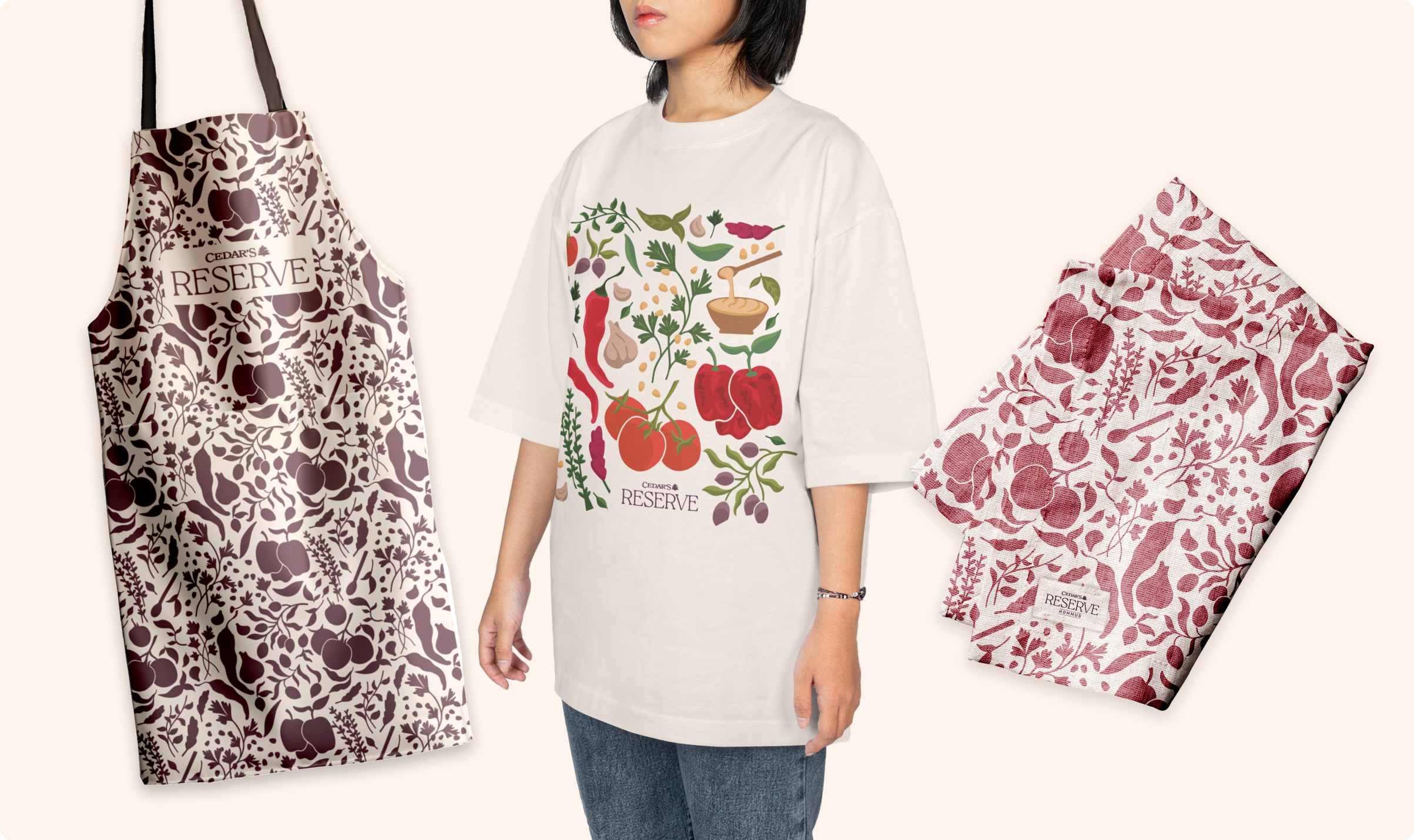 Cedar's Reserve Hommus branded merchandise examples